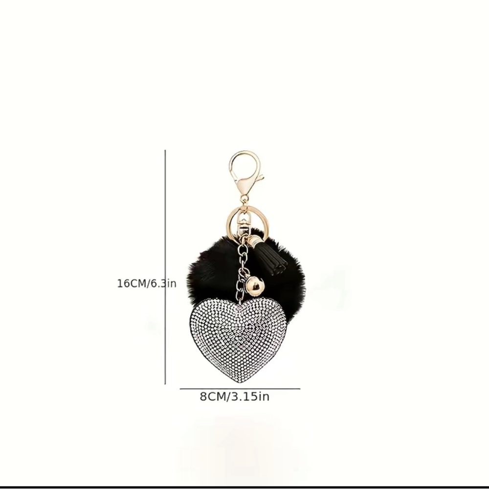 1pc Velvet Rhinestone Heart Key Chain, Pendant, Bag Charm 5 Colors Available - Picture 6 of 6